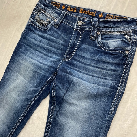 Rock Revival Denim - Rock Revival Jeans “Celinda” Easy Crop Dark Wash Distressed Stretch Women’s 29